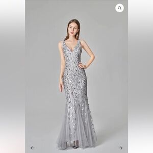 Ever Pretty Silver Leaf Pattern Prom Dress